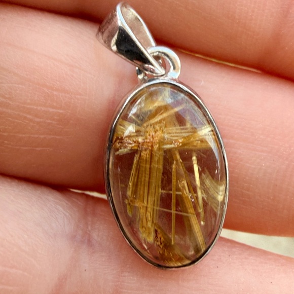 Jewelry - Golden Rutilated Quartz Pendant | Rutile Starburst | 925 Sterling Silver |